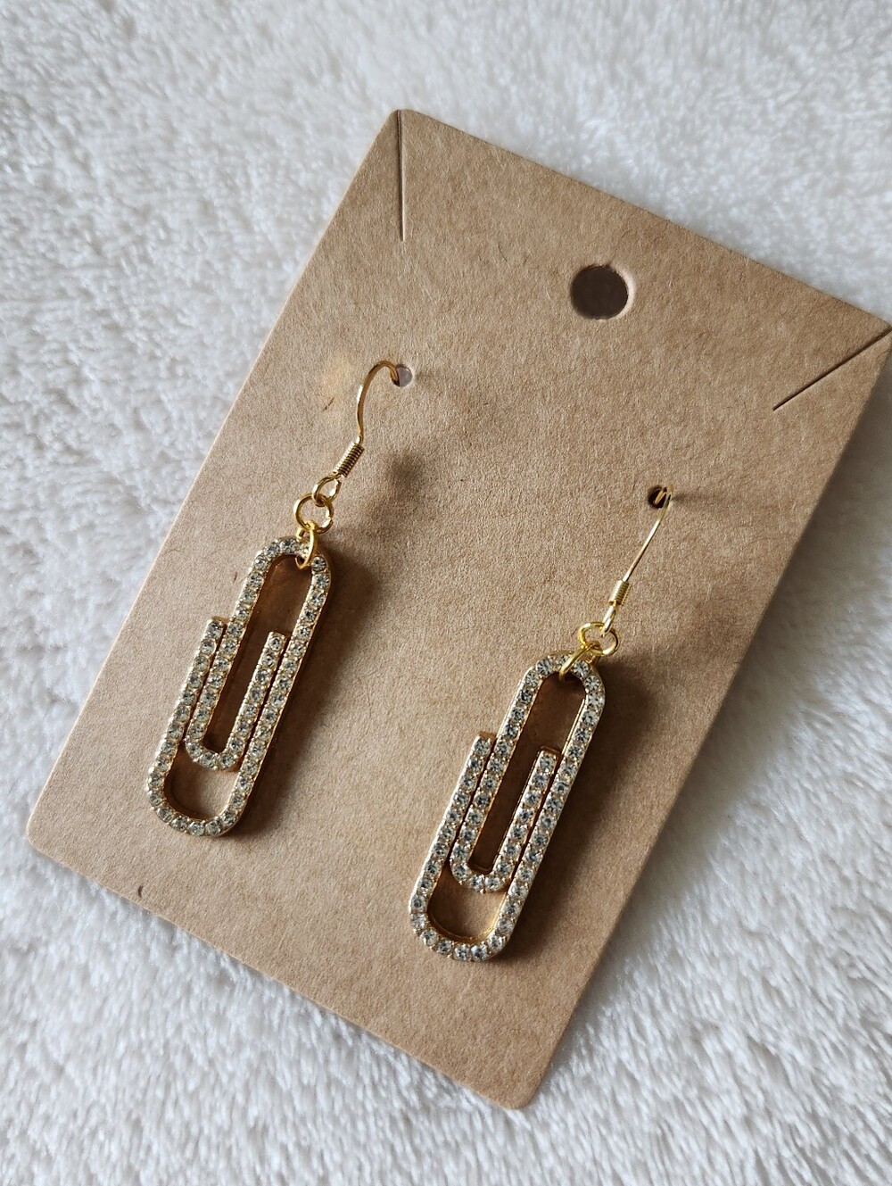 Gold Crystal Paperclip Drop Teacher Earrings